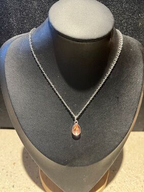 2/$20 Sterling Silver Teardrop Citrine Pendant Necklace - Orange